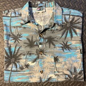 Vintage HWY 1 Tropical Print Men's Shirt Blue & Grey XL